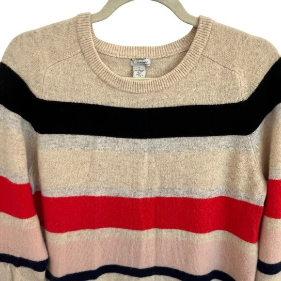 Halogen Womens 100% Cashmere Multicolor Striped Crew Neck Sweater M P Preppy - Picture 3 of 11